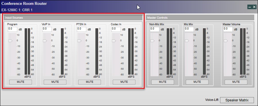 CRR control panel - Input Controls Figure