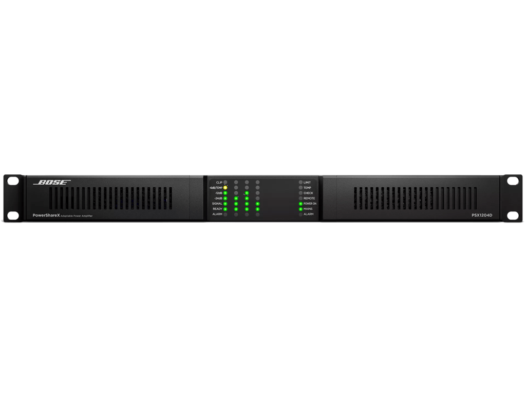 Bose Professional PowerShareX PSX1204D, 1U rackový zosilňovač, pohľad spredu