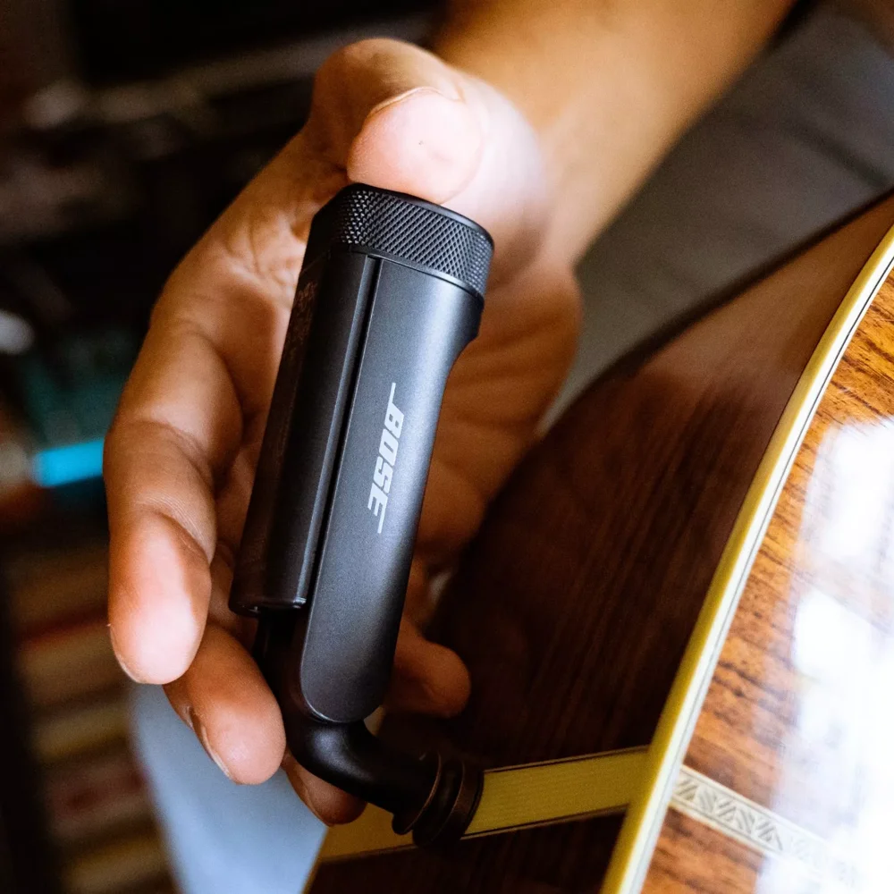 Musician holding a transmitter