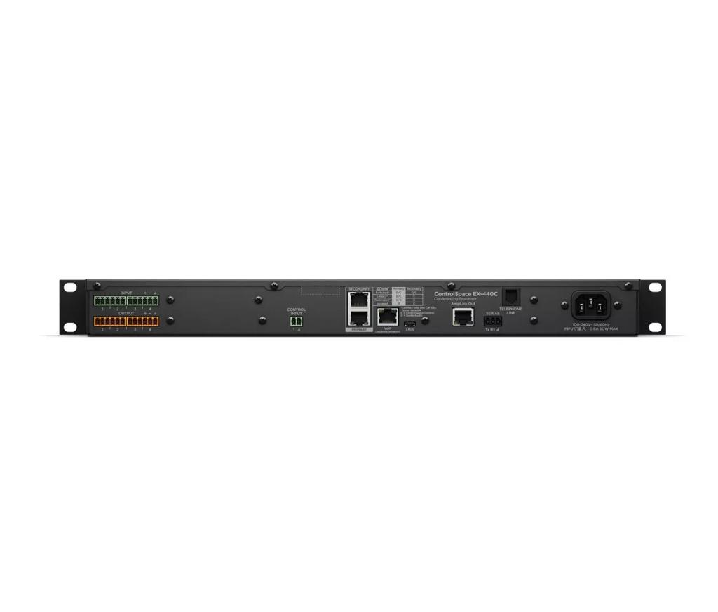 Bose Professional ControlSpace EX-440C, zadný panel s telefónnou linkou a Dante konektormi