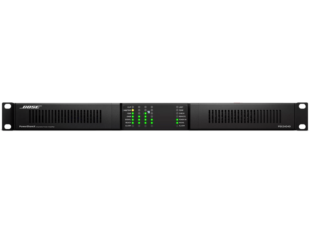 Bose Professional PowerShareX PSX2404D, 1U rackový zosilňovač, pohľad spredu