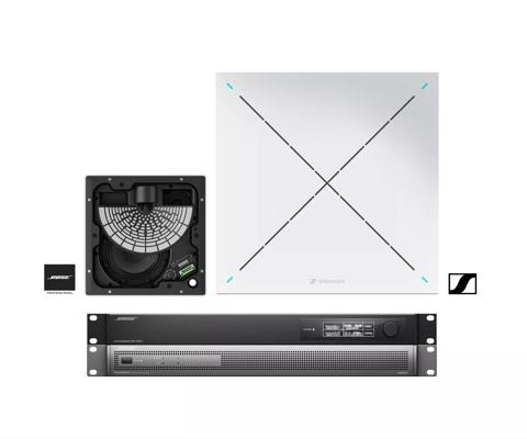 Bose Professional ControlSpace EX-440C conferencing signal processor, EdgeMax EM180 inceiling loudspeaker, PowerSpace P2600A amp and the Sennheiser TeamConnect Ceiling 2 (TCC2) mic create a reliable, UC-certified meeting room.