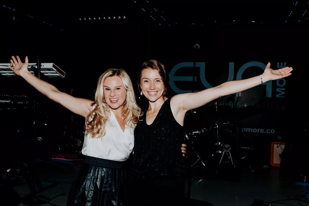 EVAmore co-founders Makenzie Stokel and Channing Moreland celebrate the launch of their updated talent booking platform. EVAmore recommends Bose Professional gear to their clients. Photo by Jessica Amerson