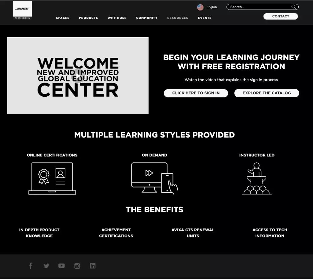 Das Bose Professional GlobalEDU Center unterstützt Ihre Schulungsziele mit einer Vielzahl von Kursen, die in verschiedenen Formaten verfügbar sind.