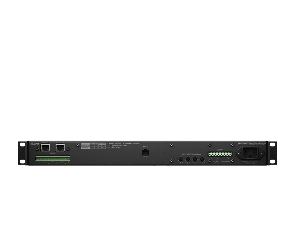 Bose Professional PowerShare PS604D, zadný panel s Dante konektormi