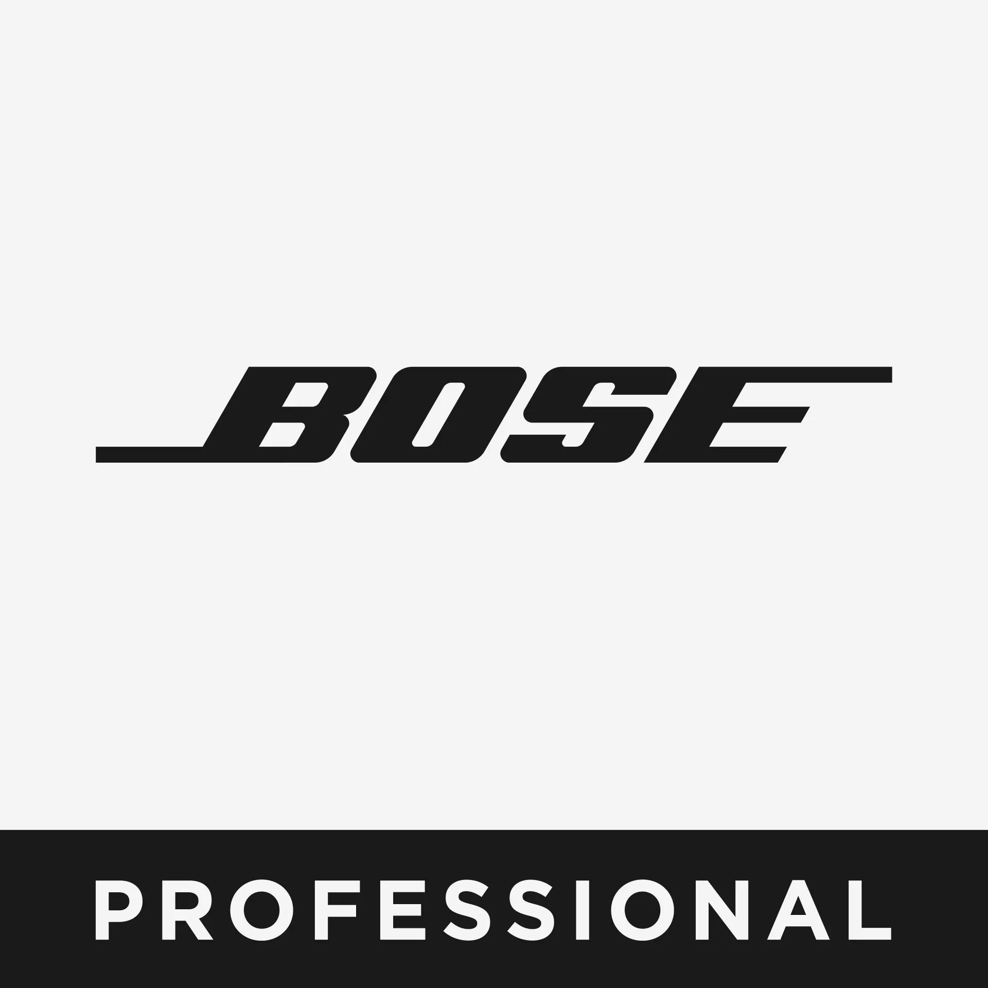 Bose Professional Logo auf weißem mit schwarzem Hintergrund Tagline